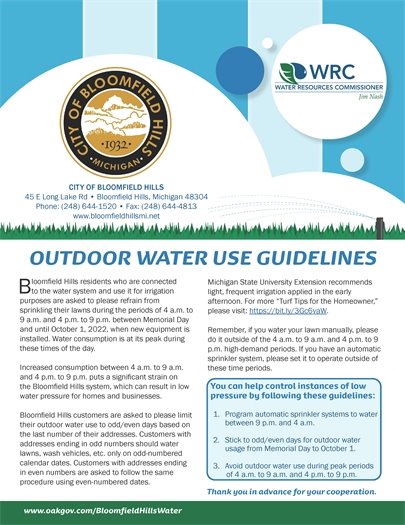 Bloomfield Hills Summer Irrigation Guidelines 